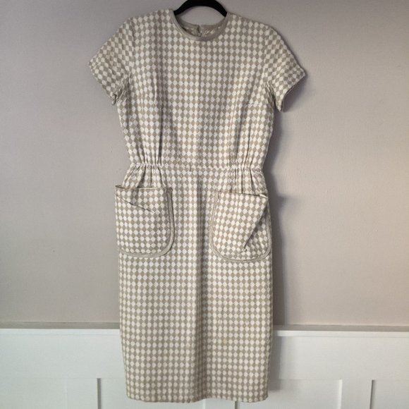 Vintage Dresses & Skirts - Vintage 50s Jacquard Checkered Pencil Wiggle Dress